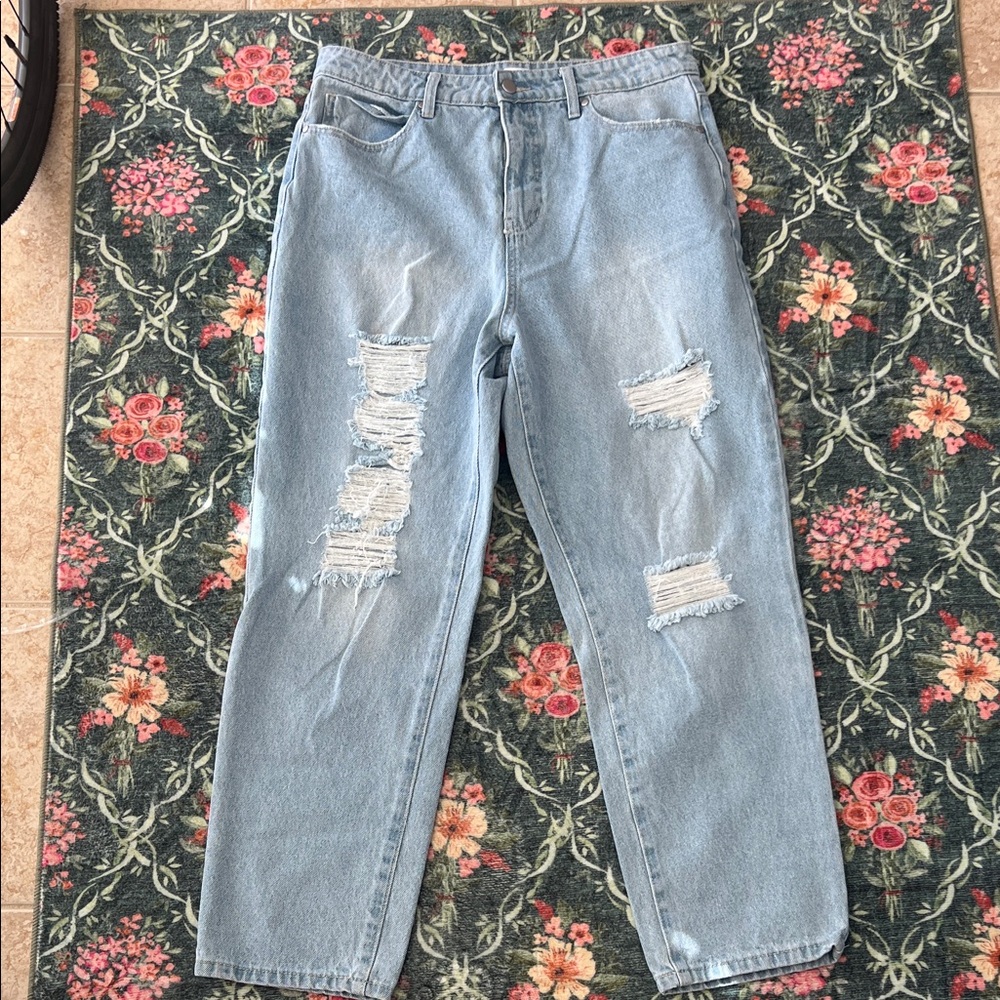 BP Blue Mom Jeans with Distressed Details